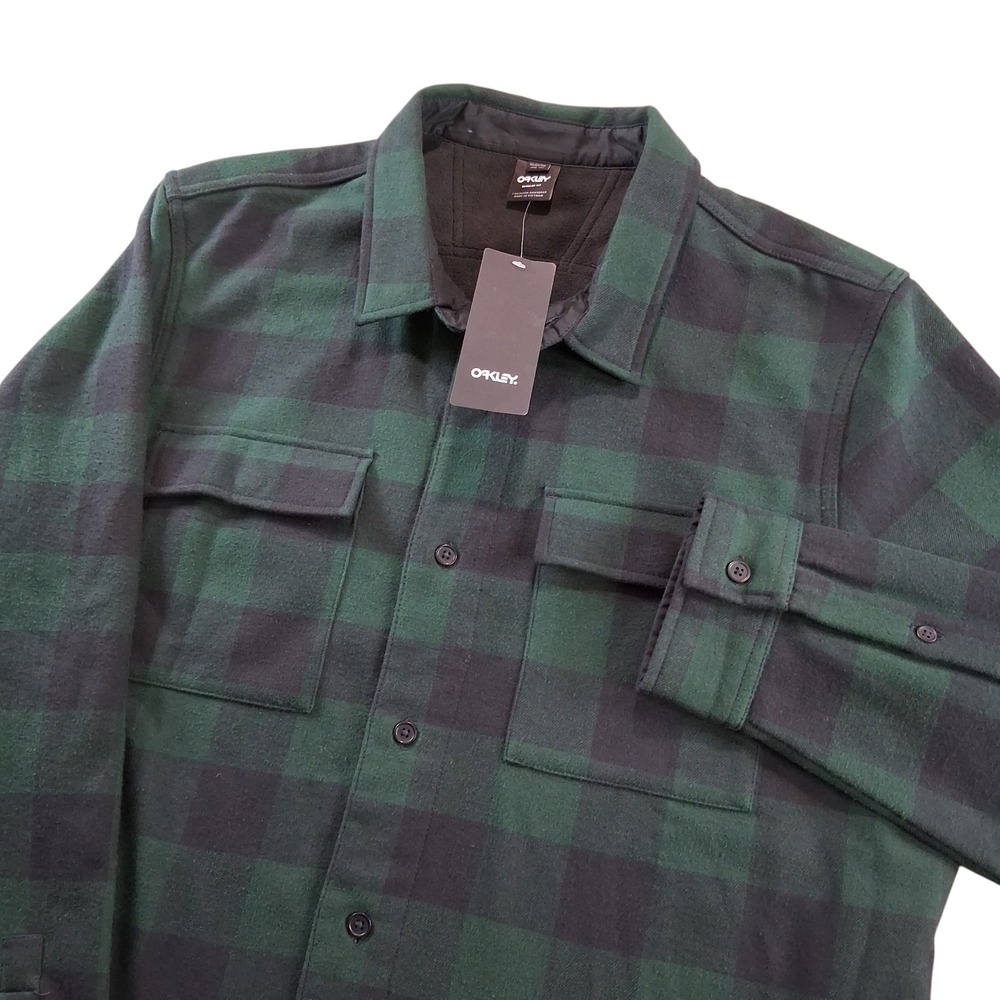 Oakley Flannel Shirt Shacket Bear Cozy Men XXL Green Buffalo Plaid Fleece Lined‎